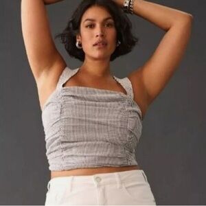 ANTHROPOLOGIE * PILCRO Seersucker Ruched Sleeveless Crop Top Size Small 🌸